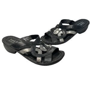 Josef Seibel Womens Black Silver Leather Strappy Slide Heel Sandals Size 9 (40)